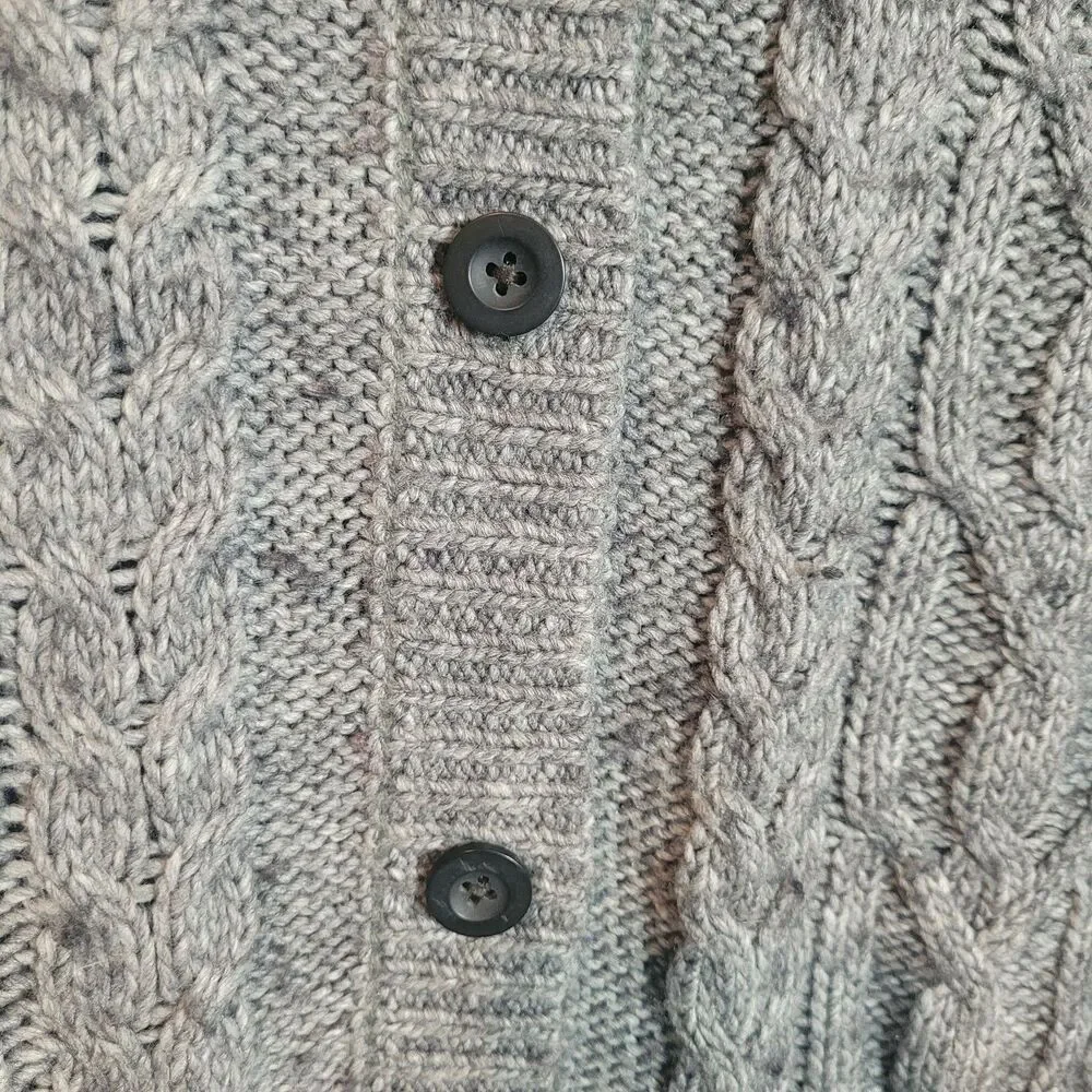 Royal Robbins Wool‎ Blend Hooded Cable Knit Cardigan Sweater Women's Large Gray